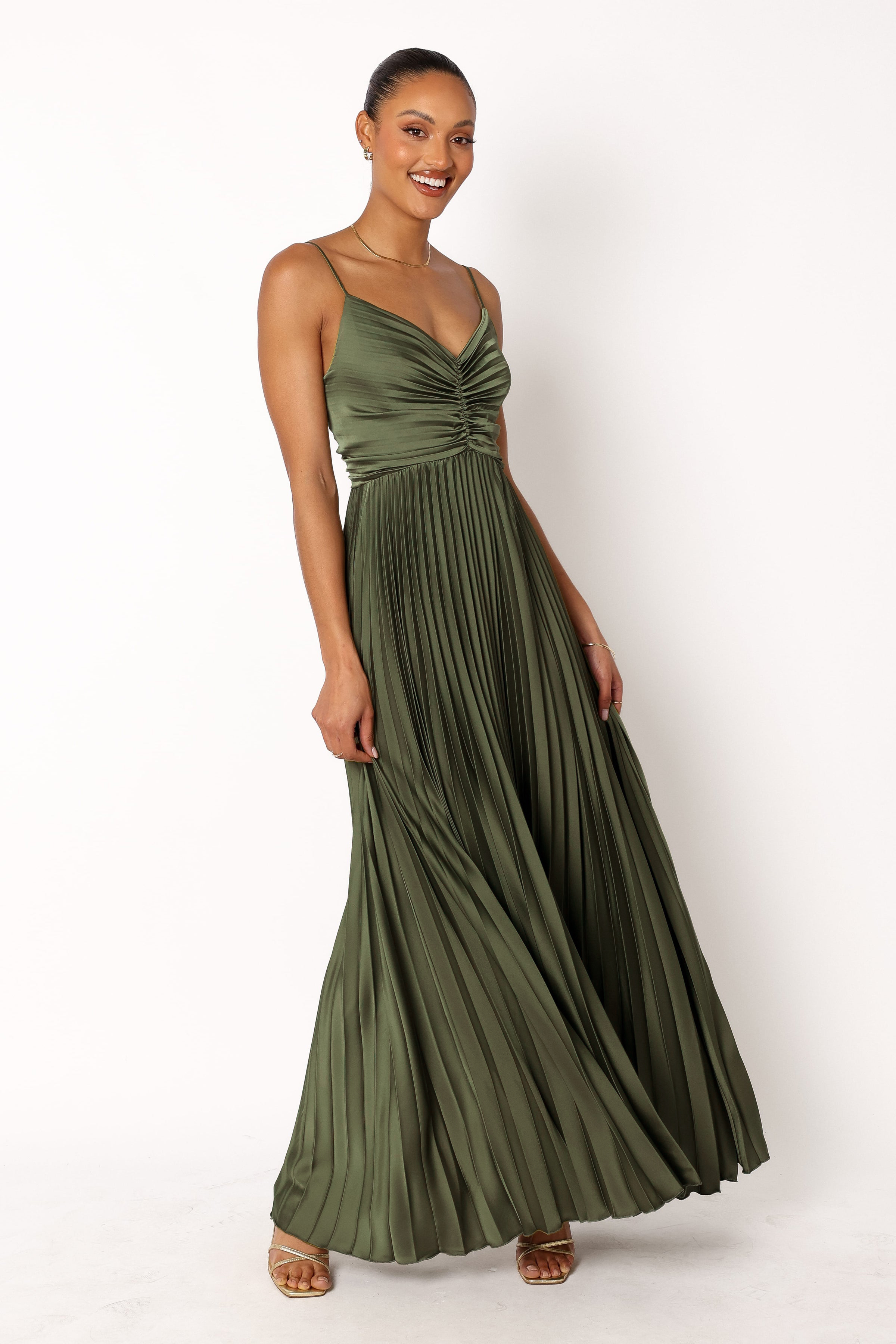 Satin Pleated Slip Maxi Dress