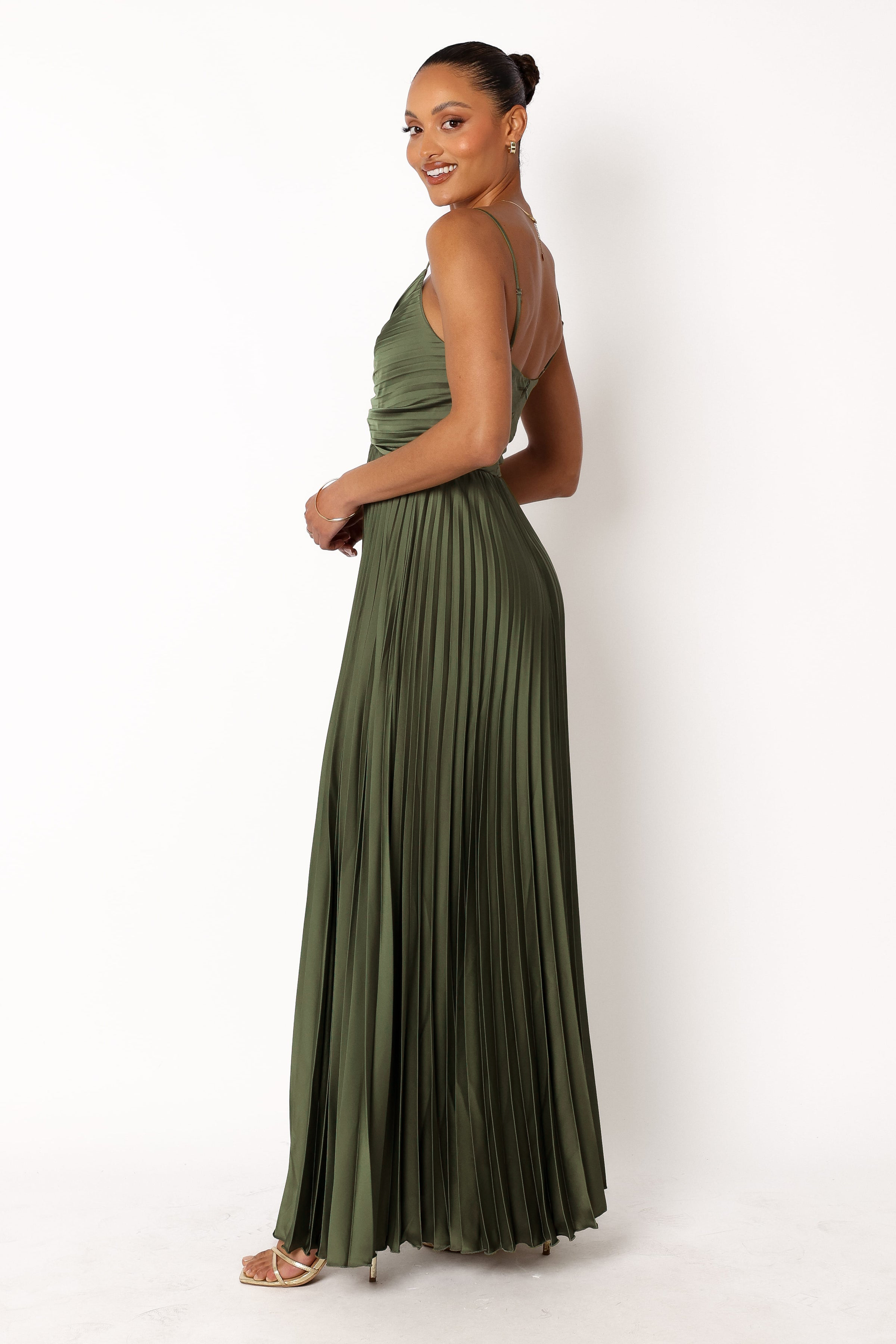 Satin Pleated Slip Maxi Dress