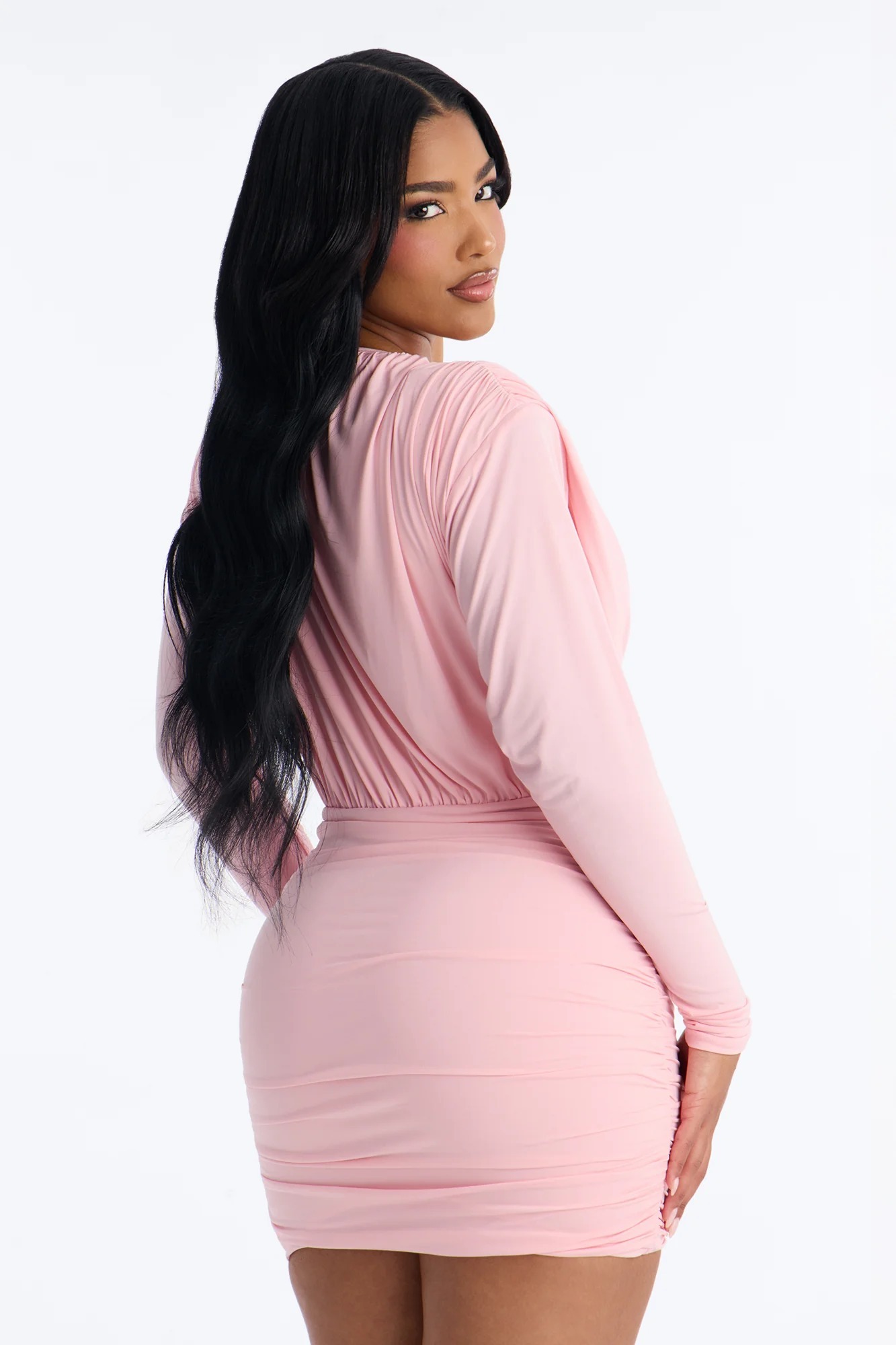Jersey Gathering Long Sleeve Mini Dress