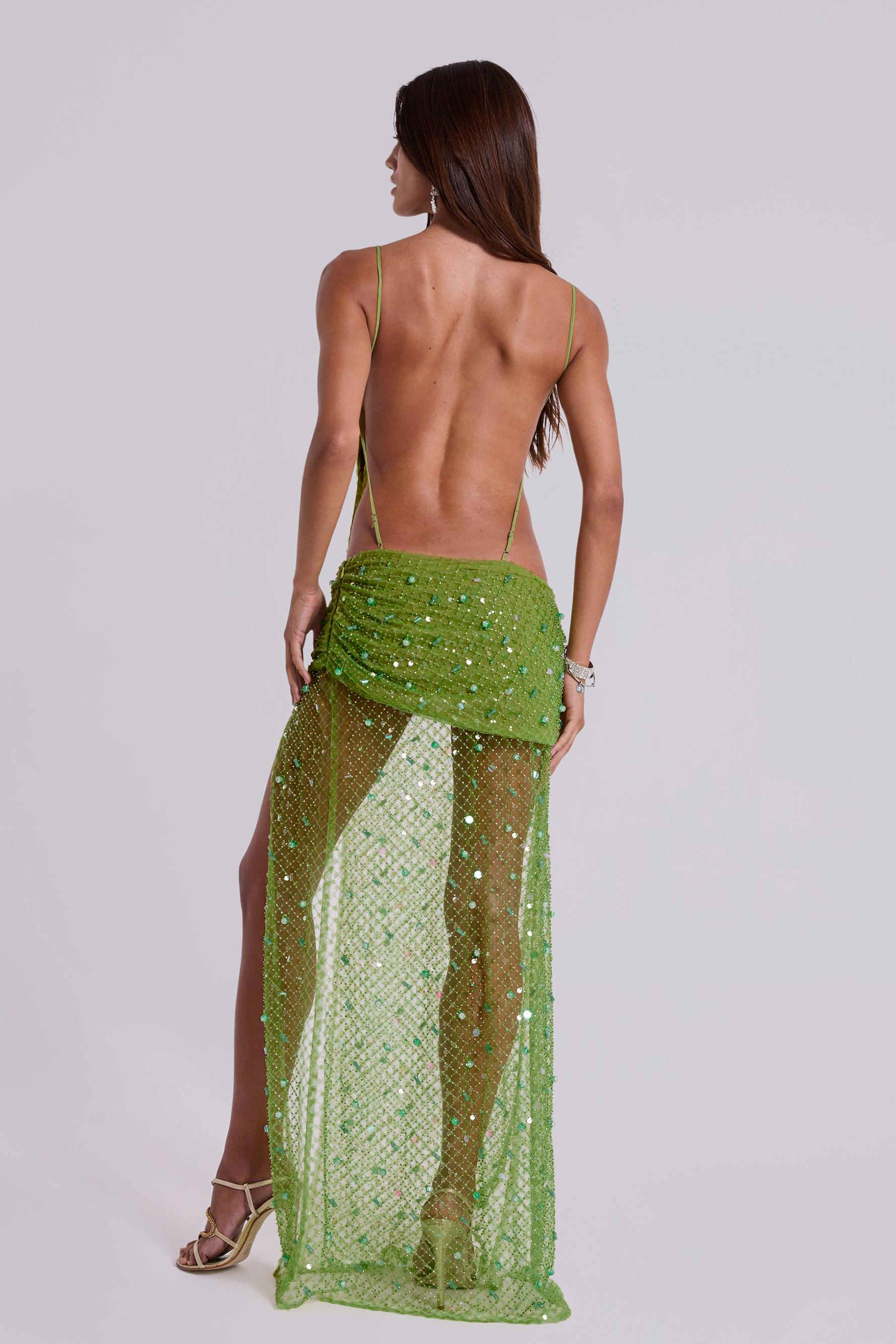 Sequin See-Through Backless Maxi Dress