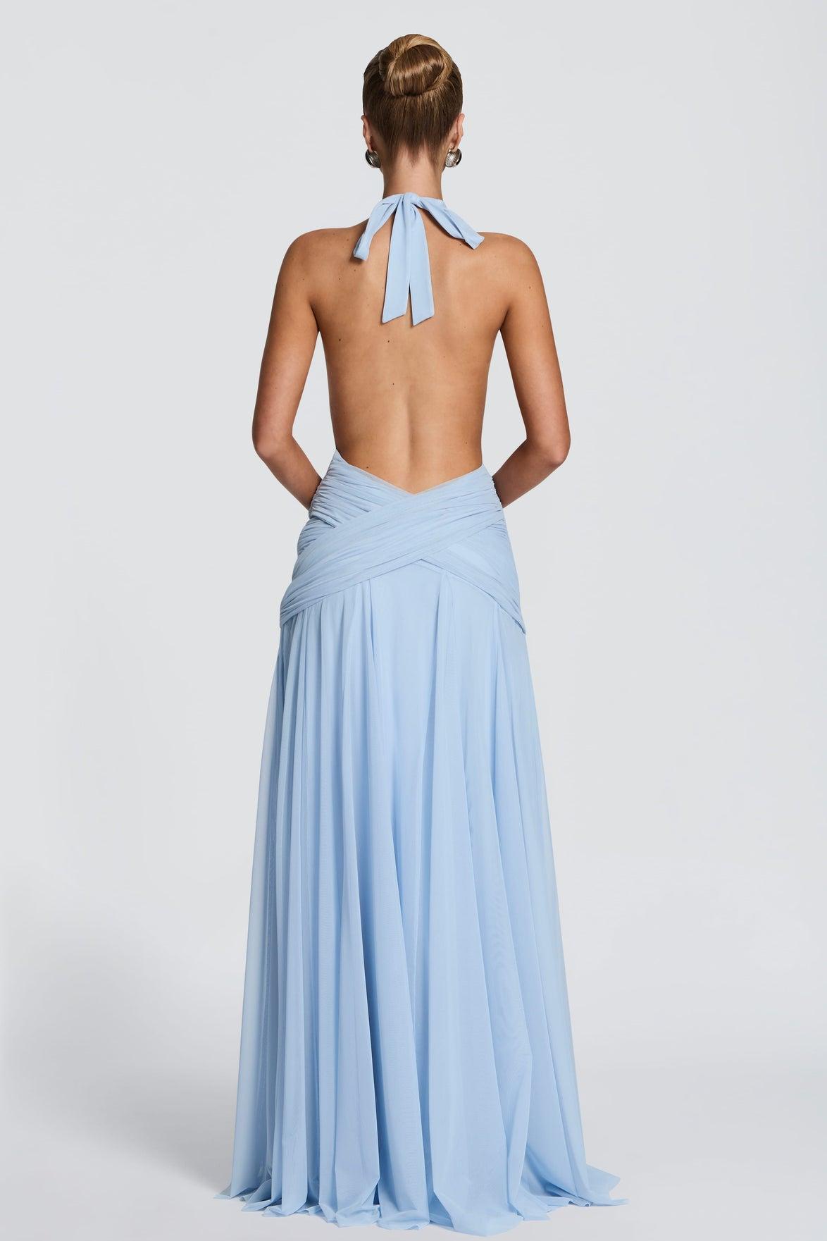Mesh Gathering V-neck Maxi Dress