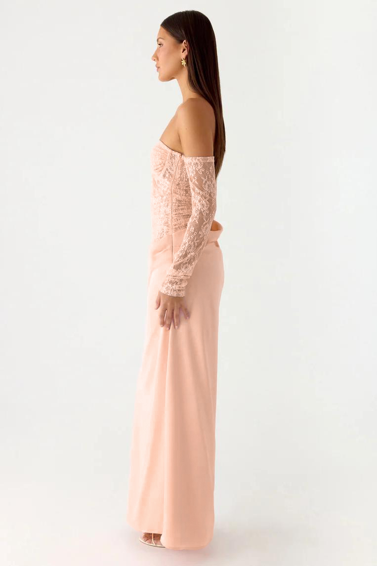 Lace Splicing Satin Off-Shoulder Maxi Dress