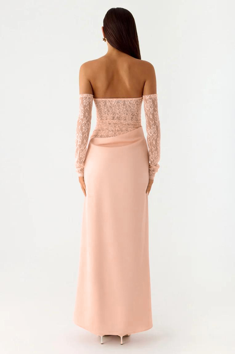 Lace Splicing Satin Off-Shoulder Maxi Dress