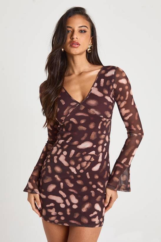 Animal Print V-Neck Mesh Mini Dress