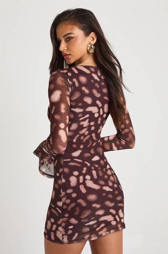 Animal Print V-Neck Mesh Mini Dress