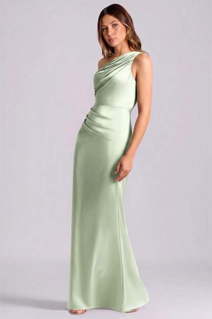 Satin One Shoulder Gathering Maxi Dress