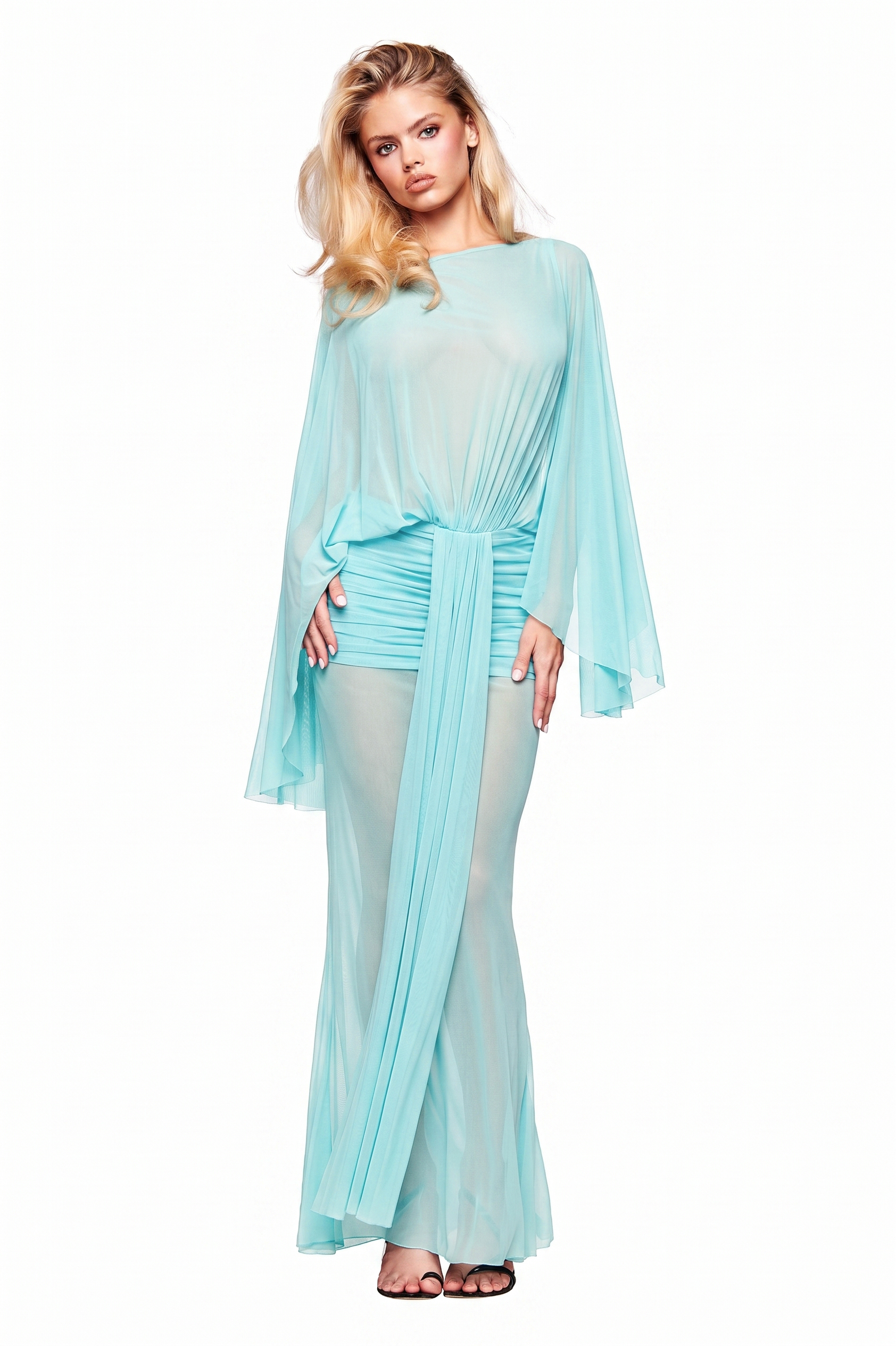 Mesh See-Through Backless Maxi Dress