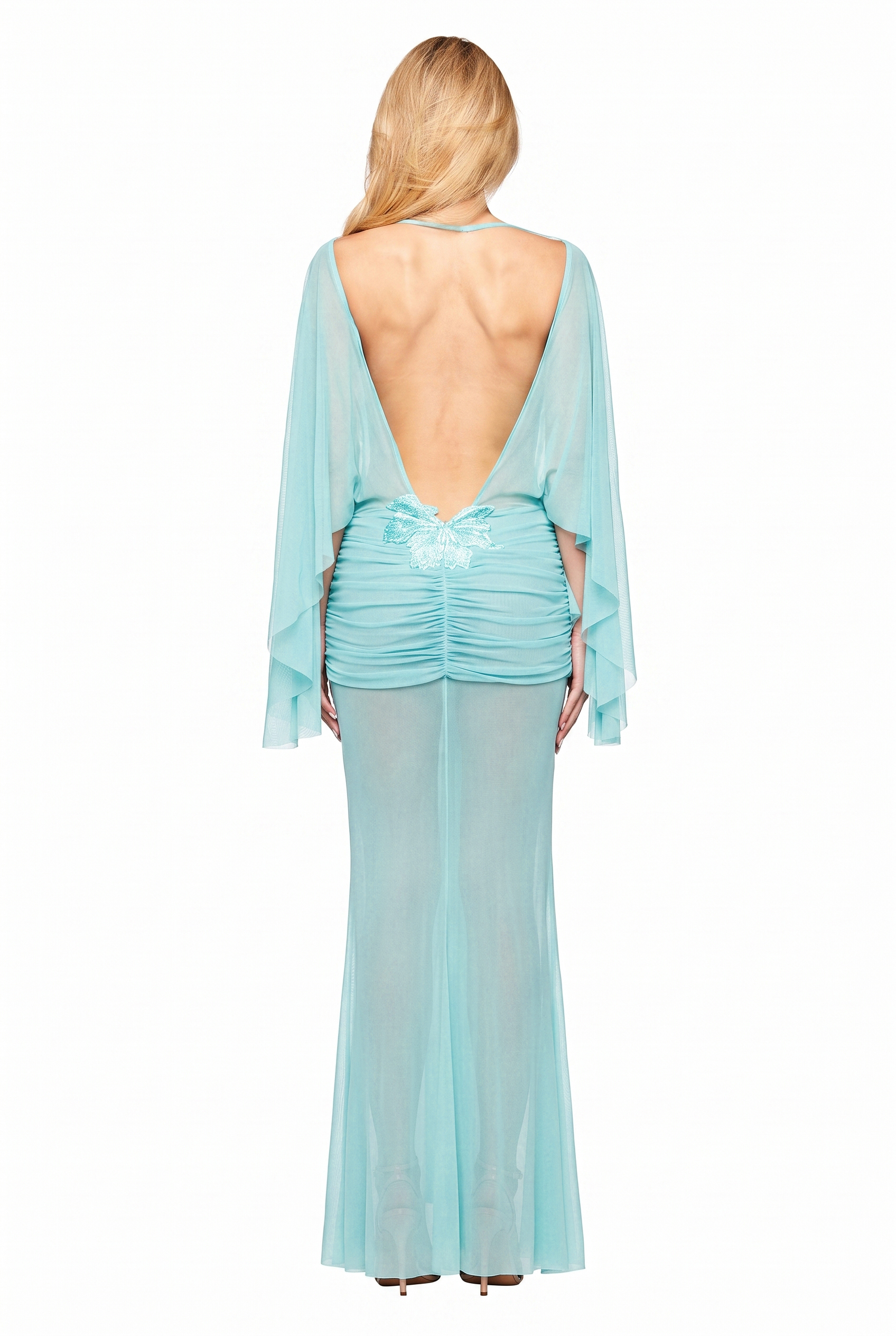 Mesh See-Through Backless Maxi Dress
