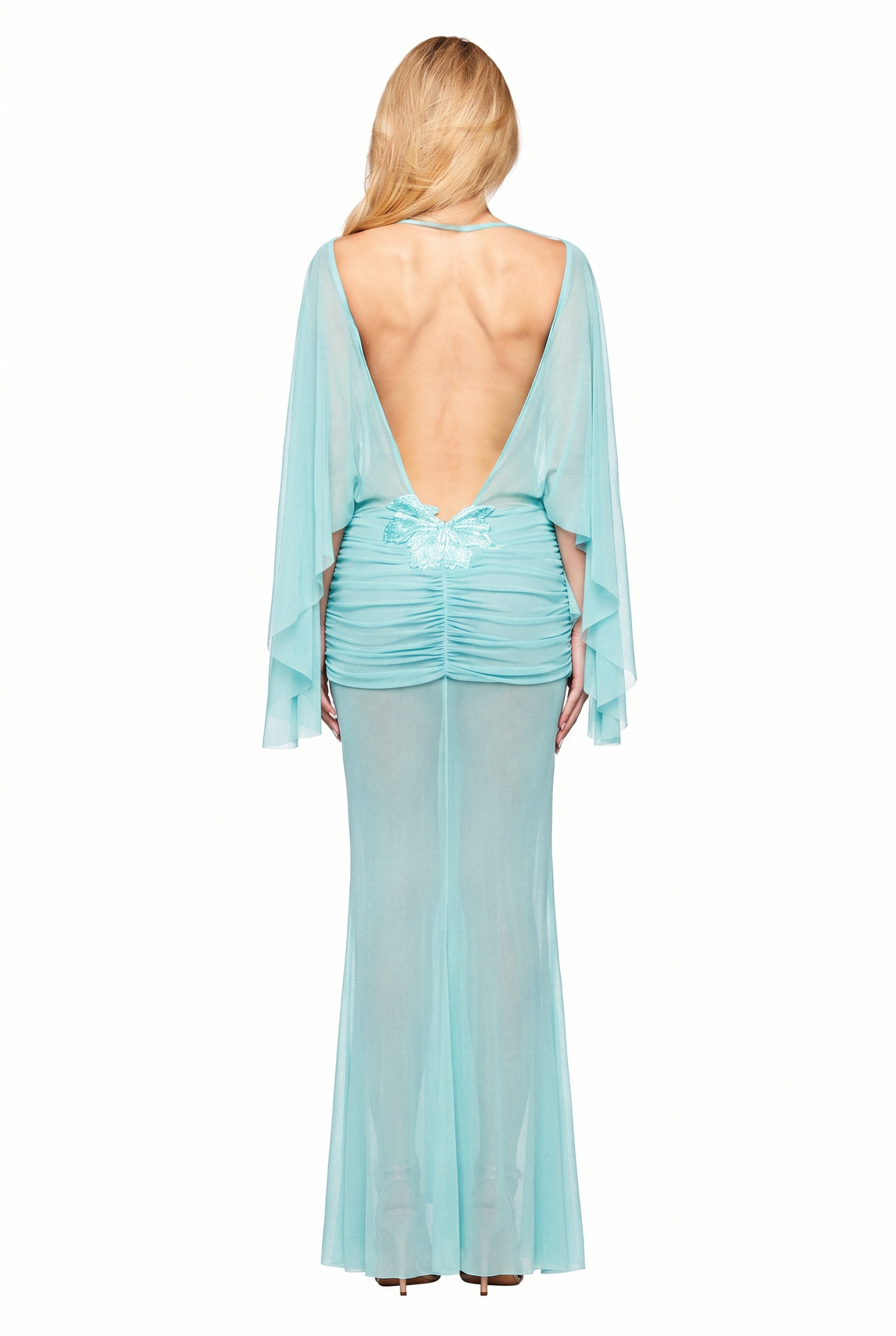 Mesh See-Through Backless Maxi Dress