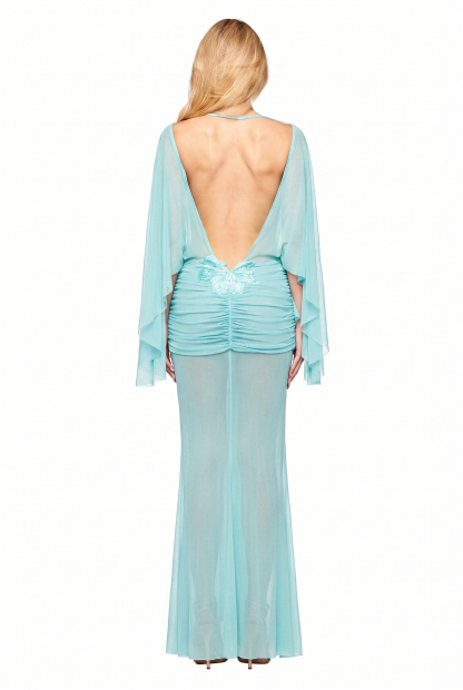 Mesh See-Through Backless Maxi Dress