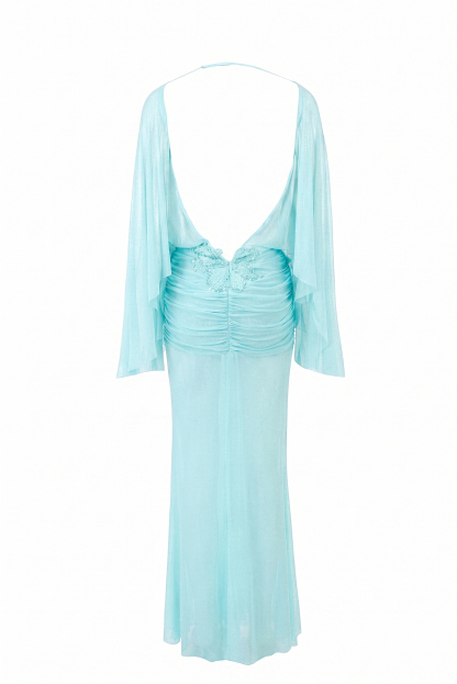 Mesh See-Through Backless Maxi Dress