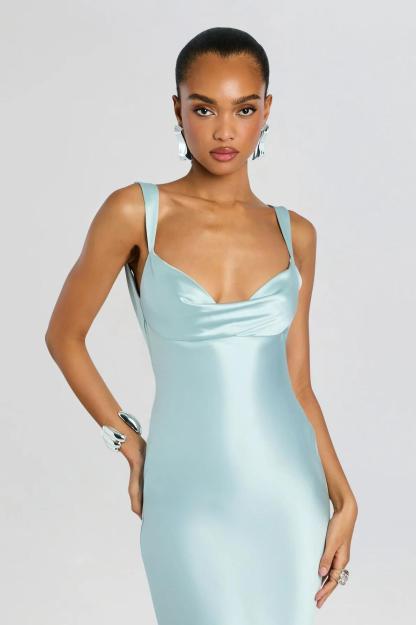 Satin Backless Cowl Neckline Maxi Dress