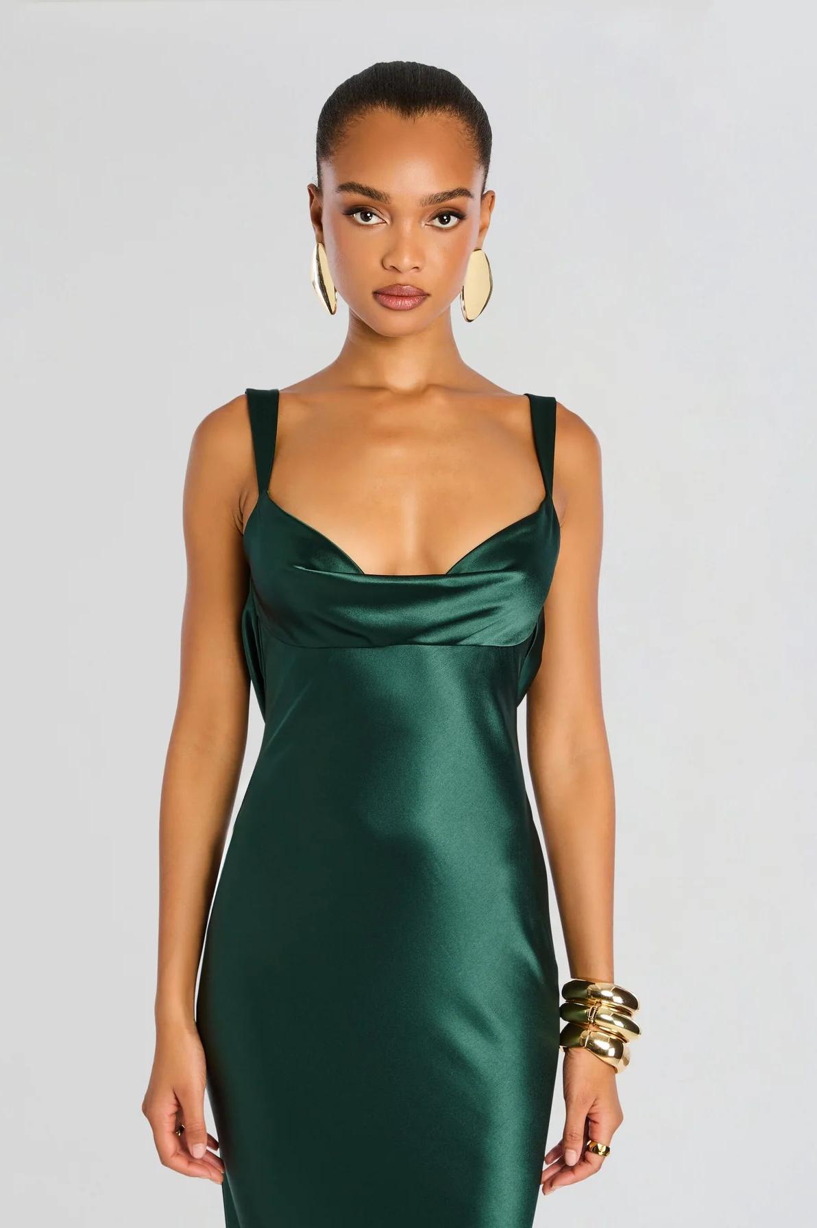 Satin Backless Cowl Neckline Maxi Dress