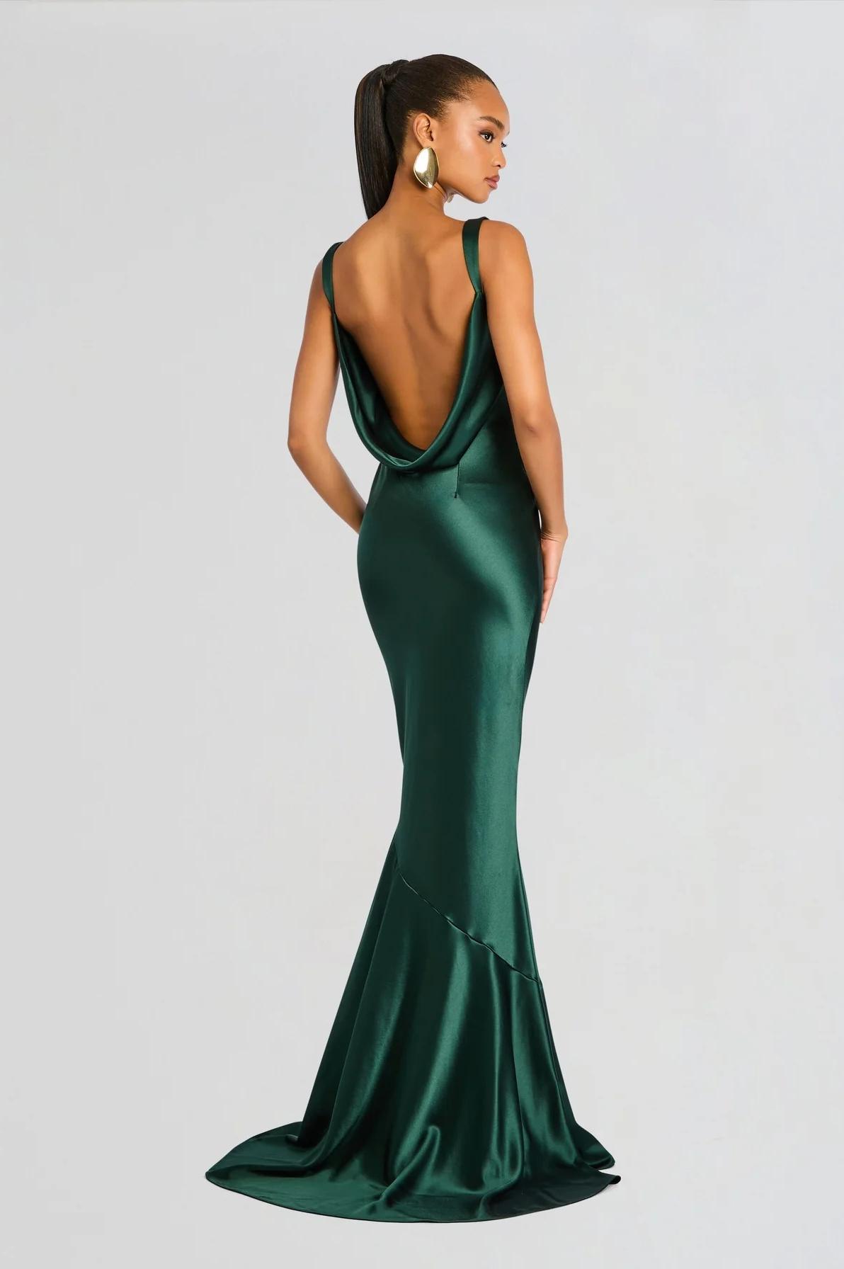 Satin Backless Cowl Neckline Maxi Dress