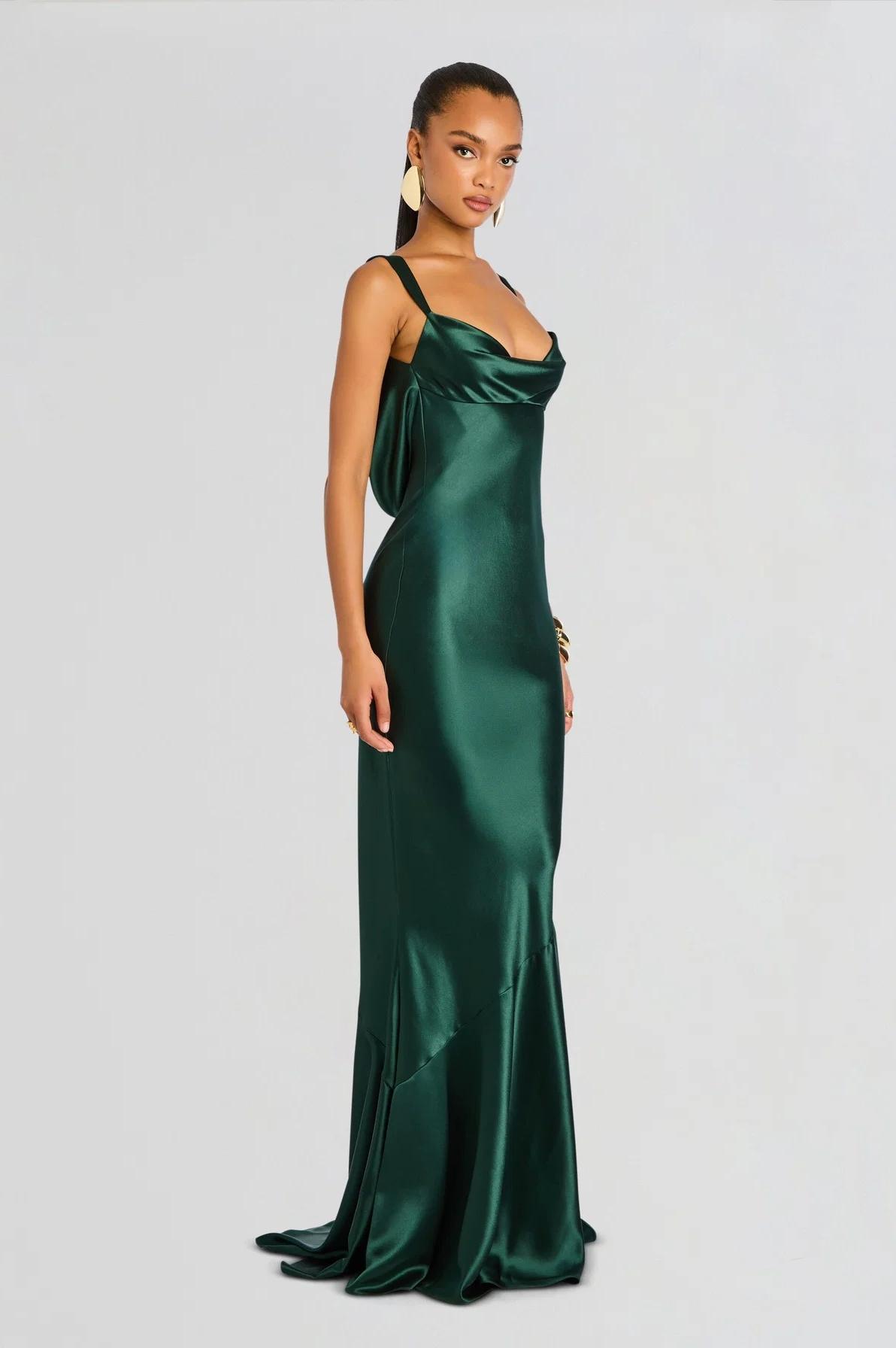 Satin Backless Cowl Neckline Maxi Dress