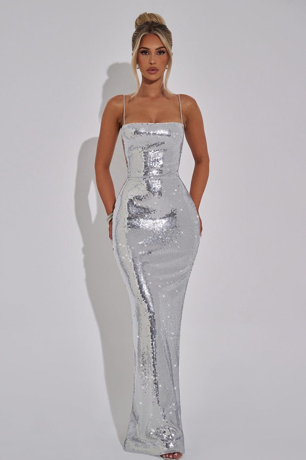 Sequin Backless Tie-Up Maxi Dress