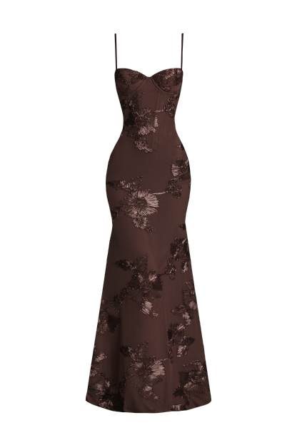 Embroidered Backless Tie-Up Maxi Dress