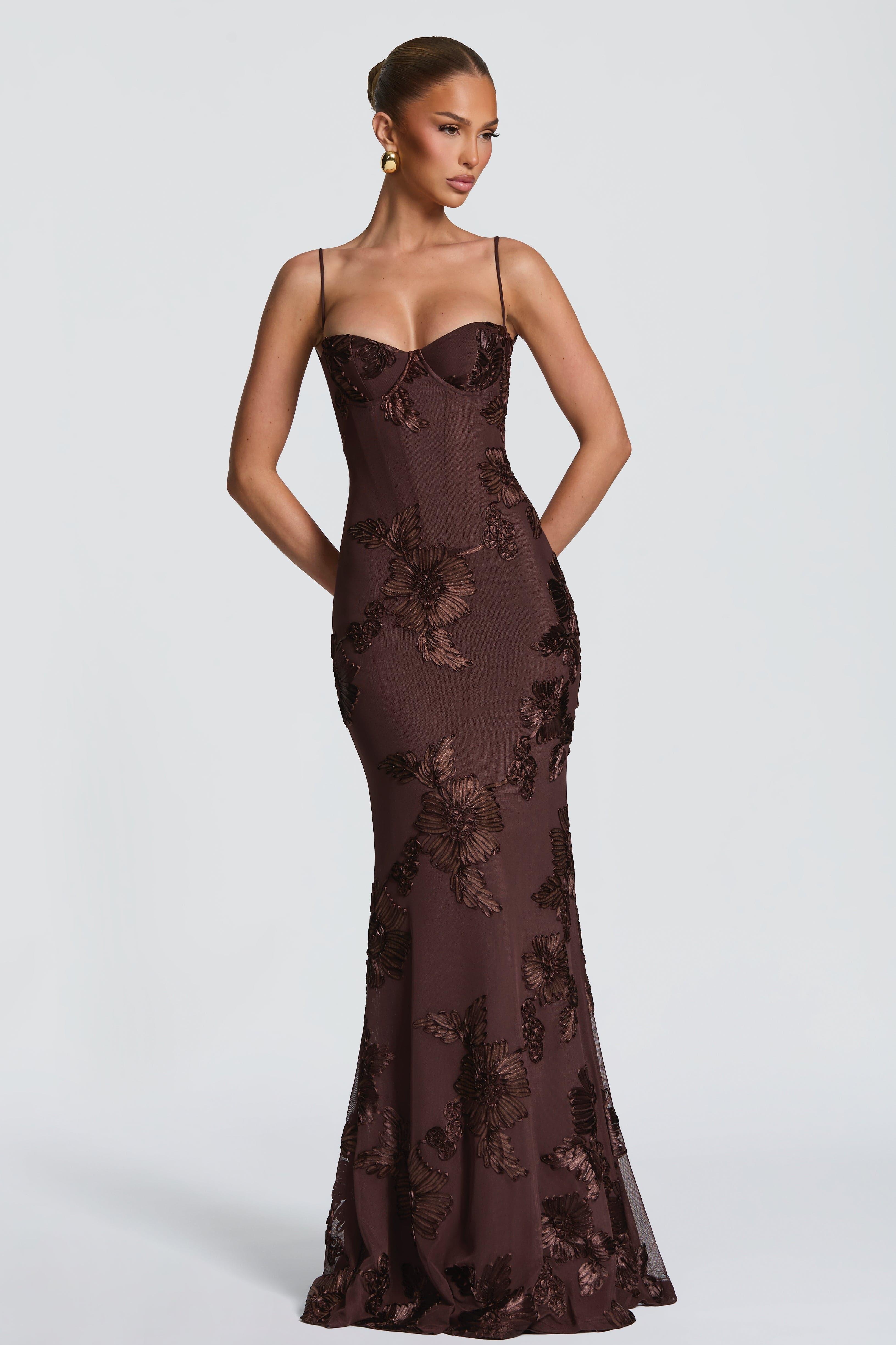 Embroidered Backless Tie-Up Maxi Dress