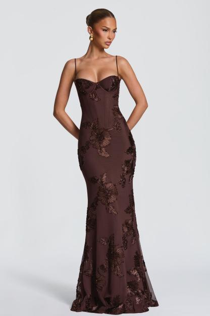 Embroidered Backless Tie-Up Maxi Dress