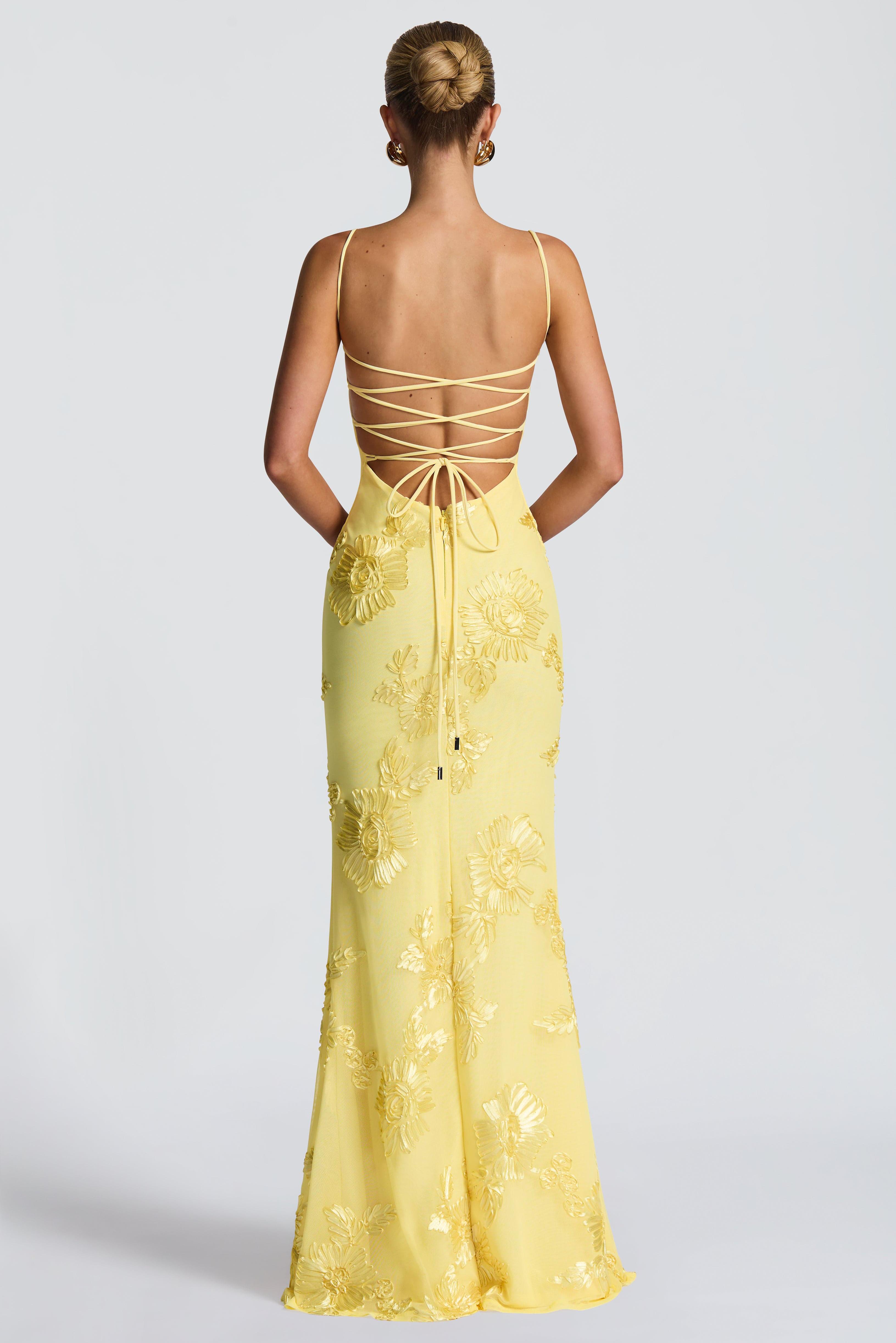 Embroidered Backless Tie-Up Maxi Dress