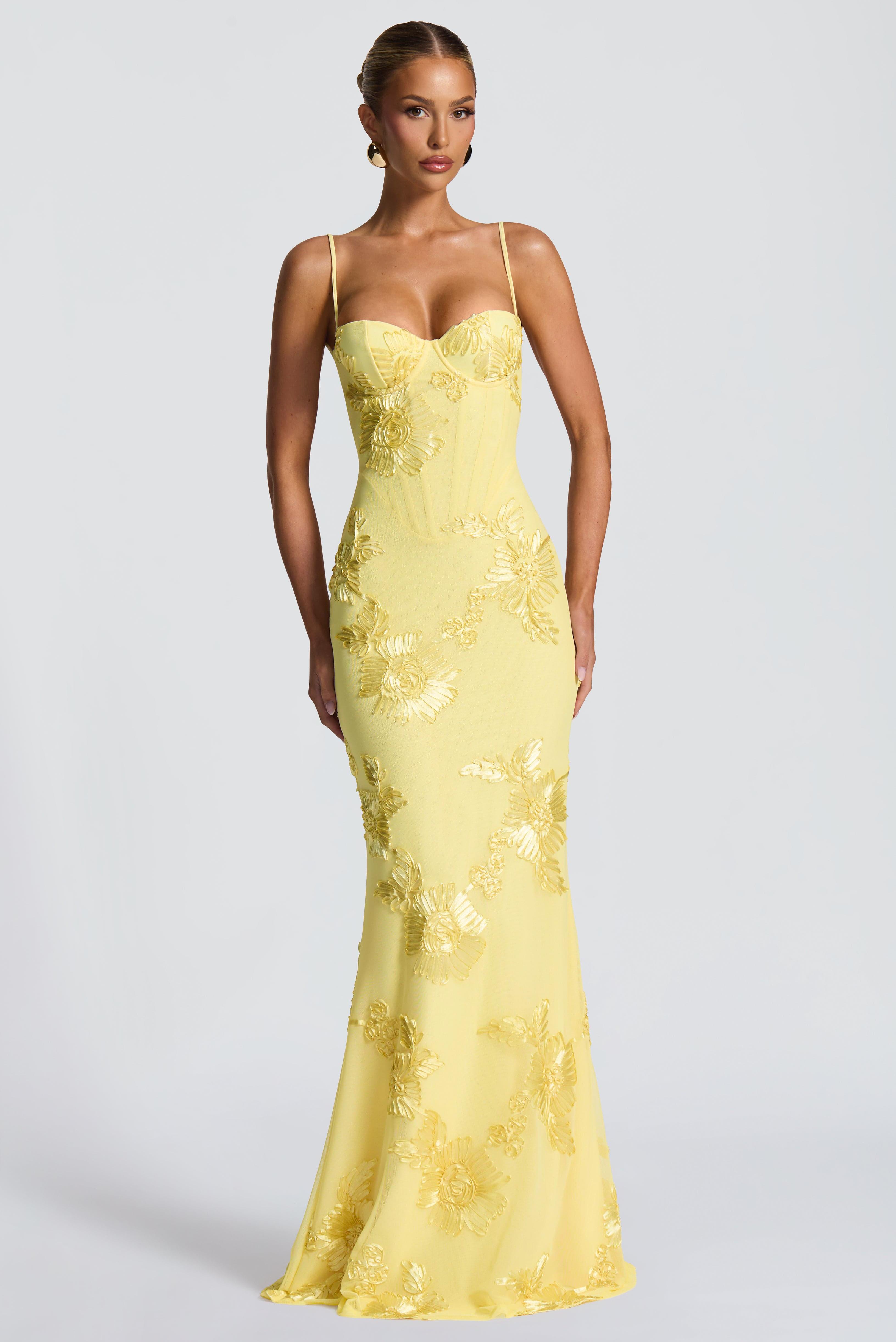 Embroidered Backless Tie-Up Maxi Dress