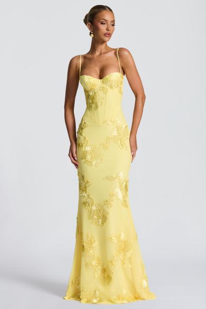 Embroidered Backless Tie-Up Maxi Dress