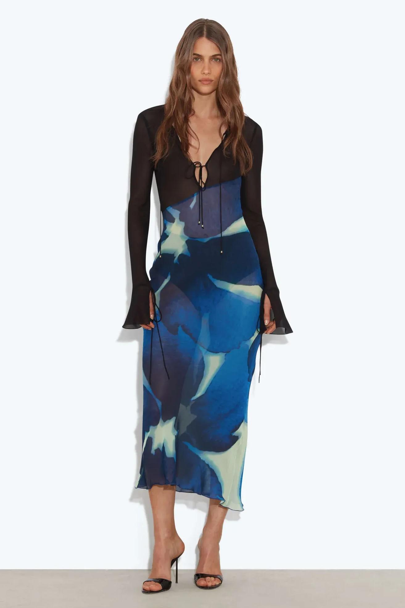 Mesh Tie Dye See-Through Midi Dress