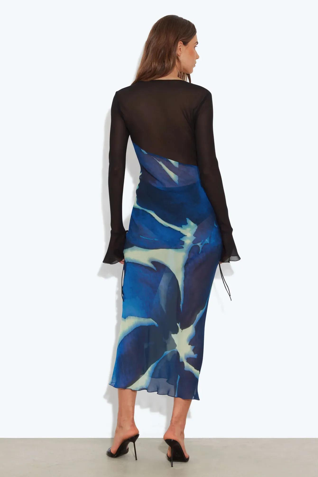 Mesh Tie Dye See-Through Midi Dress