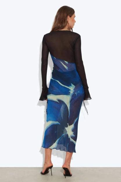 Mesh Tie Dye See-Through Midi Dress