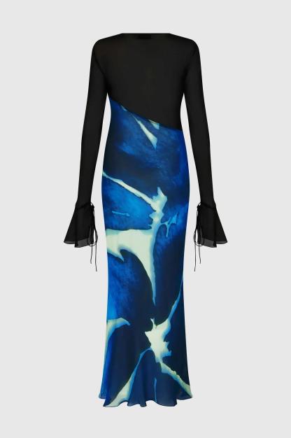 Mesh Tie Dye See-Through Midi Dress
