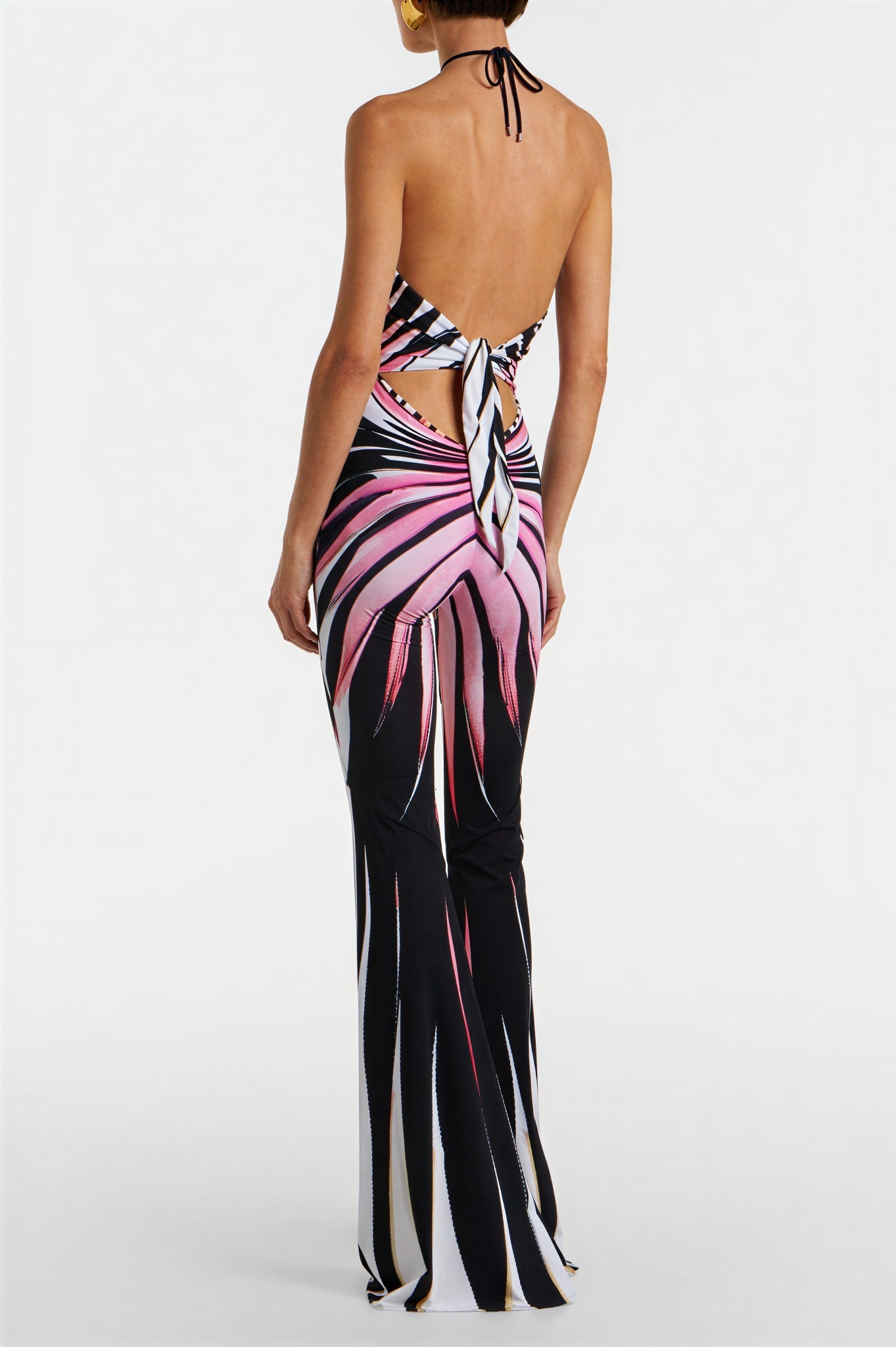 Stripe Print Cut-Out High Waist Jumpsuit