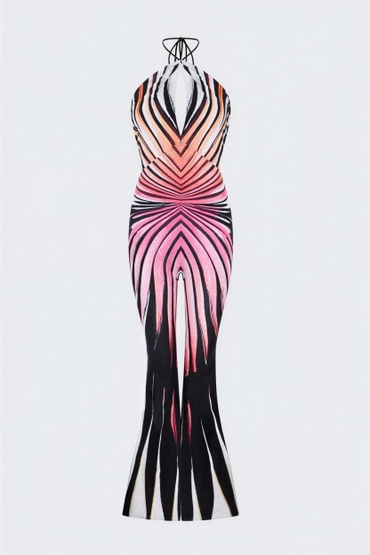 Stripe Print Cut-Out High Waist Jumpsuit