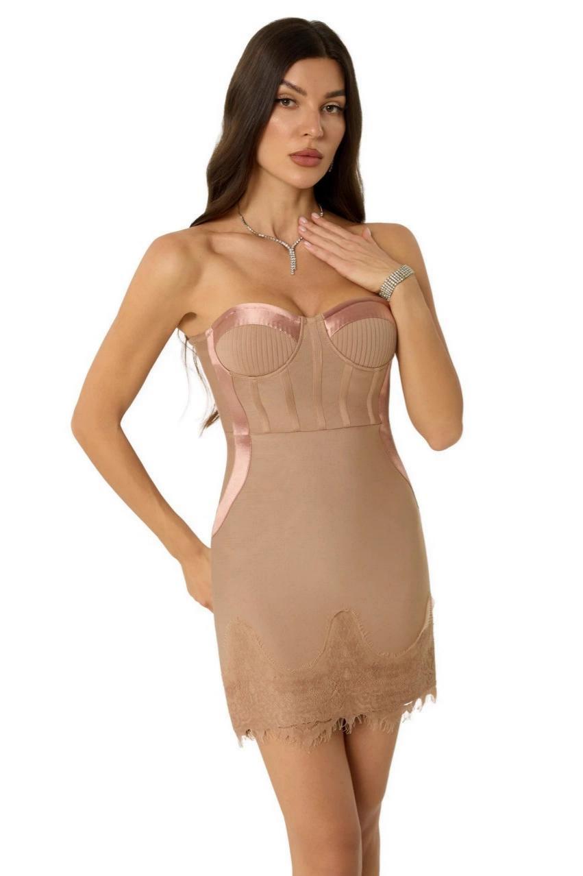 Lace Bandage Strapless Bodycon Mini Dress
