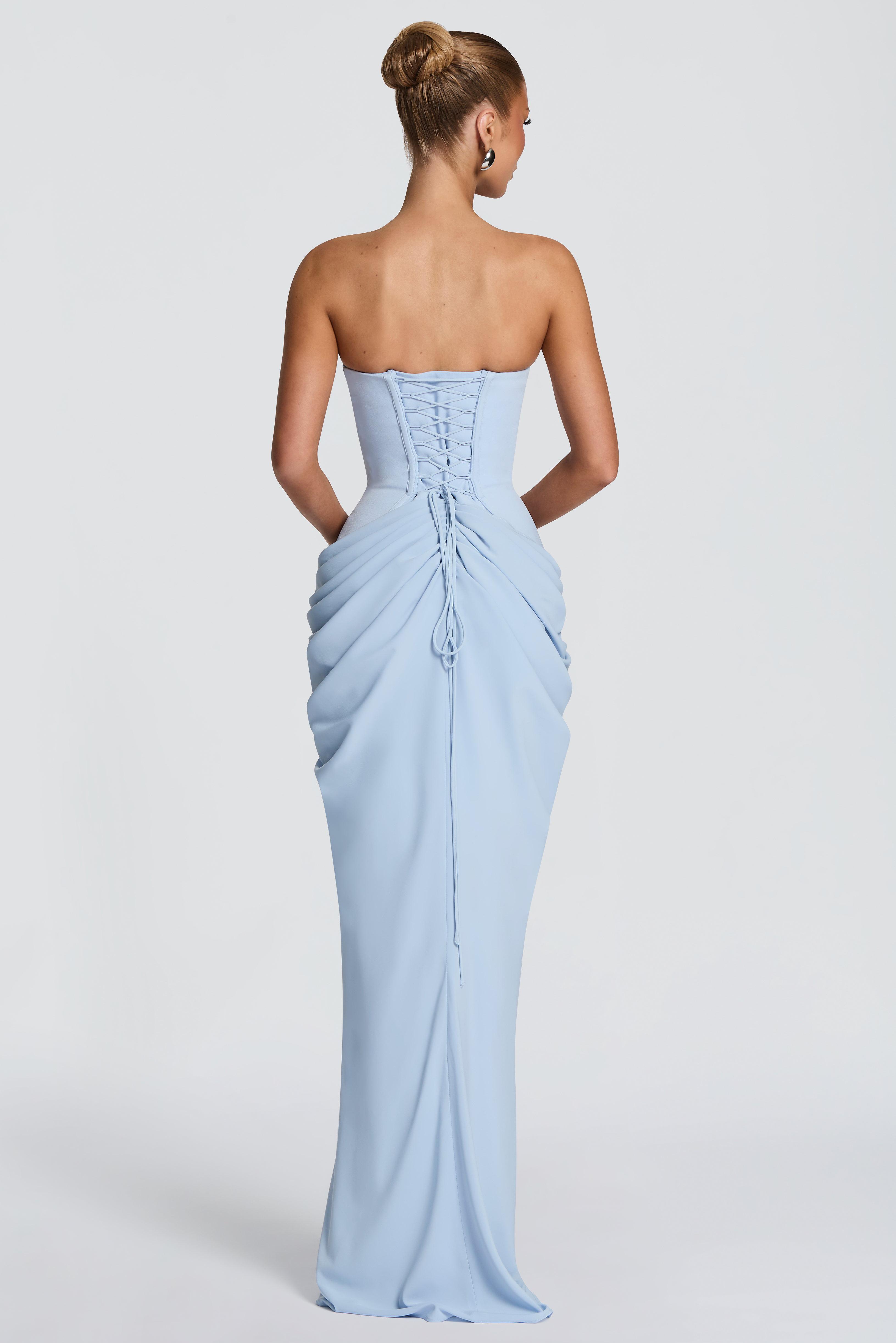 Jersey Ruched Strapless Tie-Up Maxi Dress