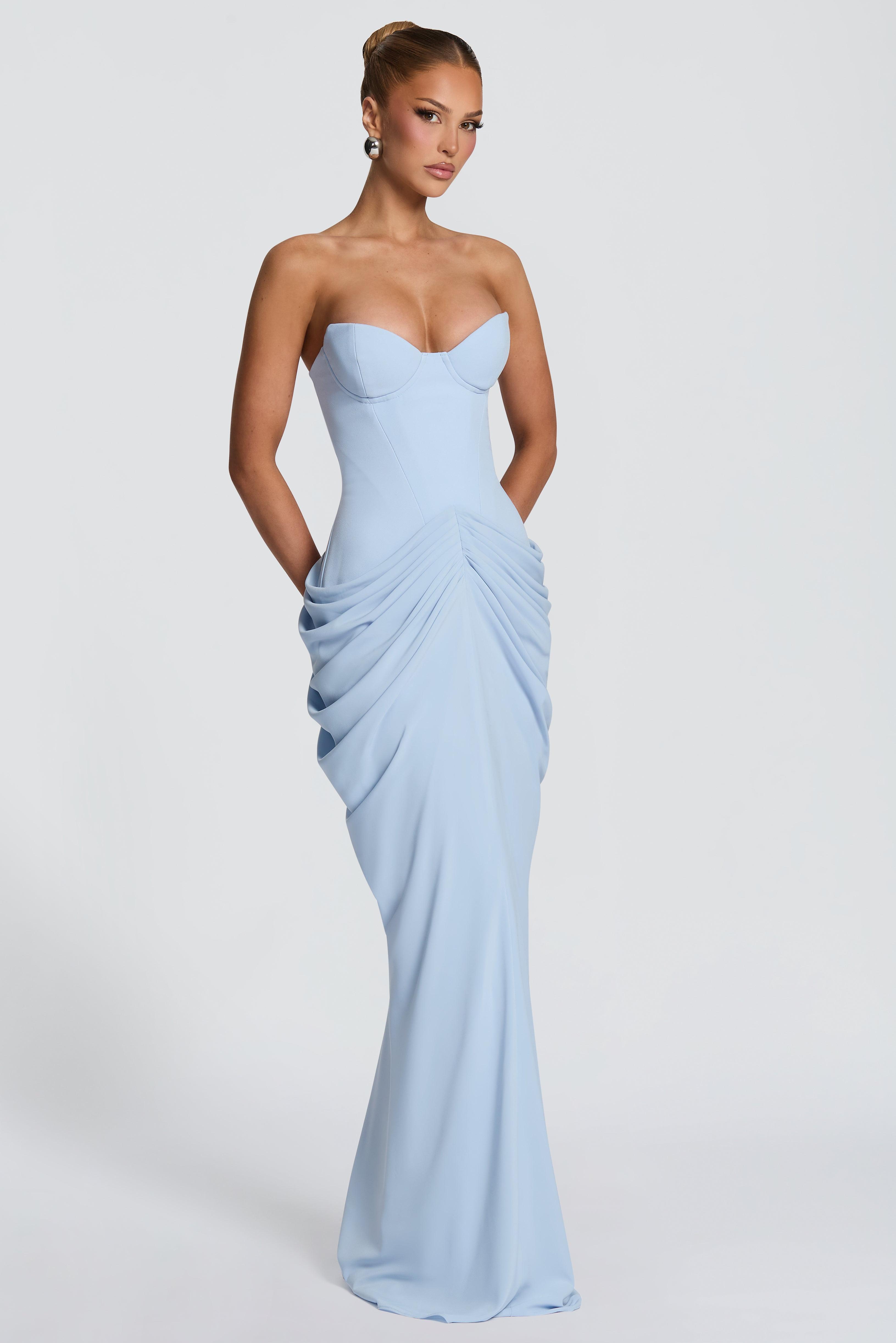 Jersey Ruched Strapless Tie-Up Maxi Dress