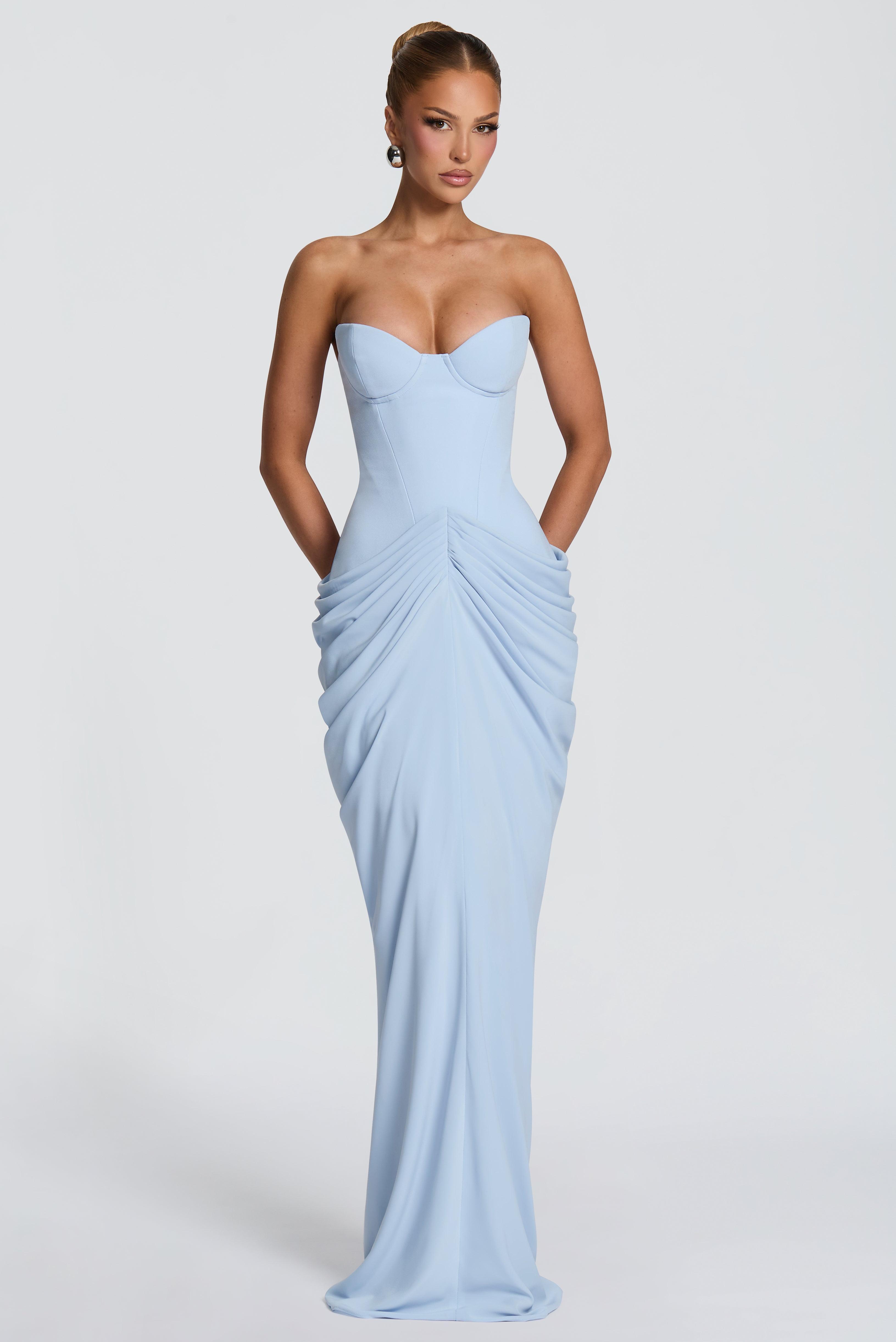 Jersey Ruched Strapless Tie-Up Maxi Dress