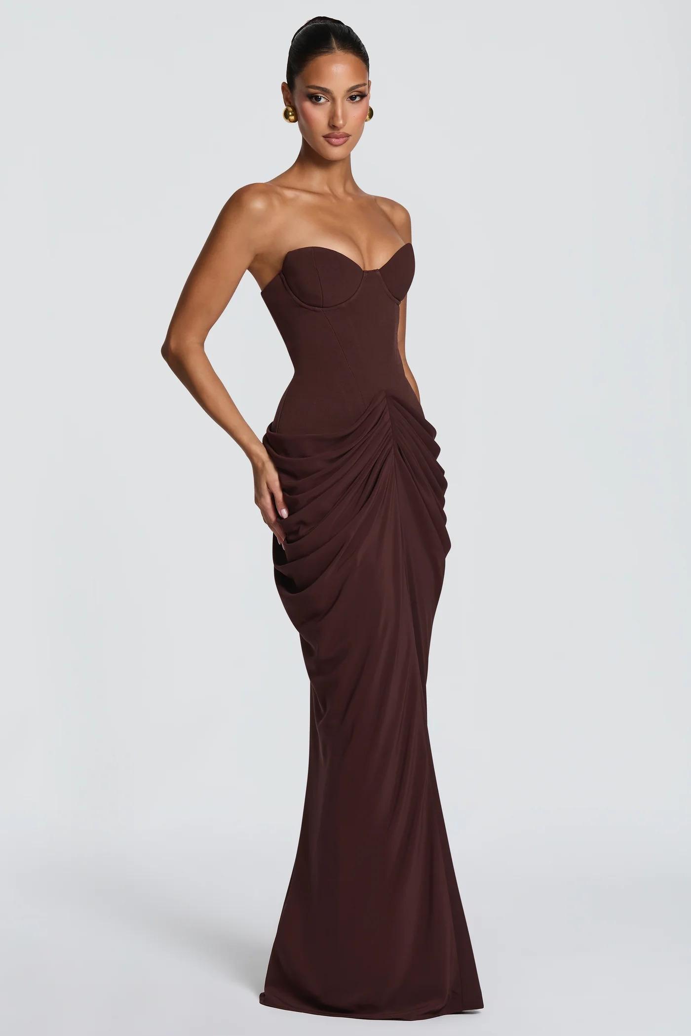 Jersey Ruched Strapless Tie-Up Maxi Dress