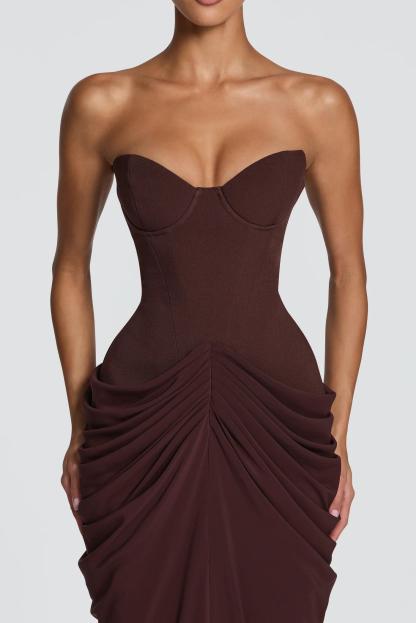 Jersey Ruched Strapless Tie-Up Maxi Dress