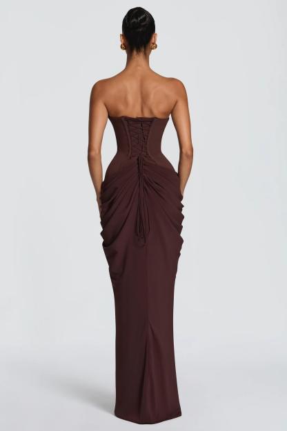 Jersey Ruched Strapless Tie-Up Maxi Dress