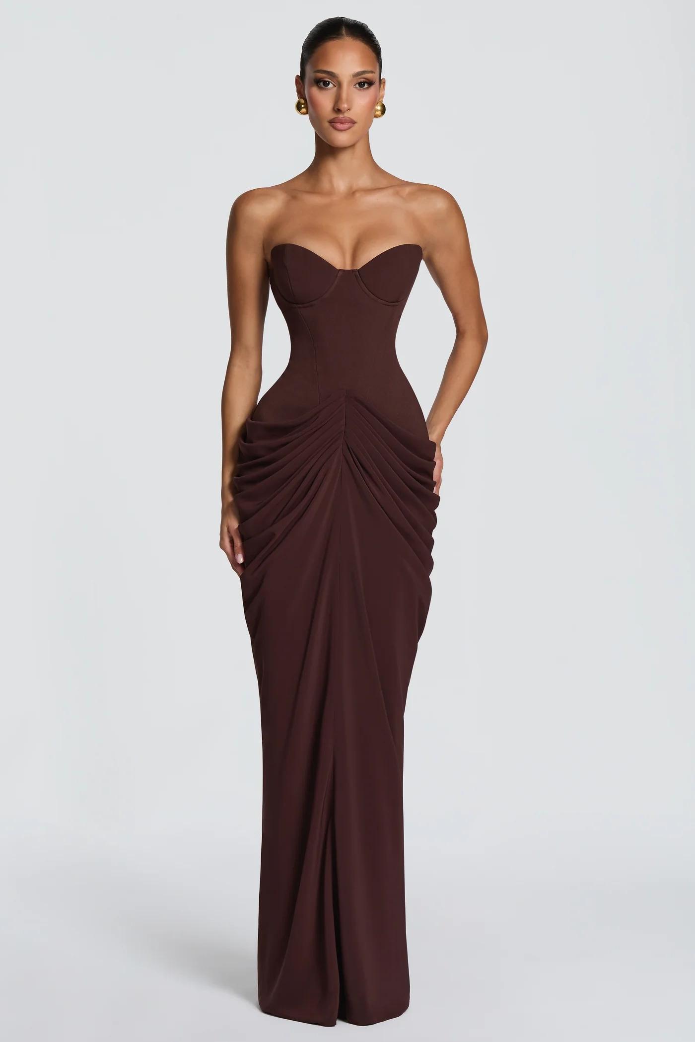 Jersey Ruched Strapless Tie-Up Maxi Dress