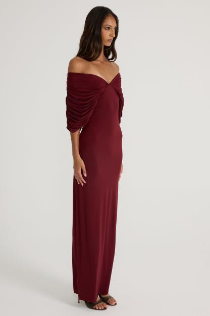 Jersey Gathering Off Shoulder Maxi Dress