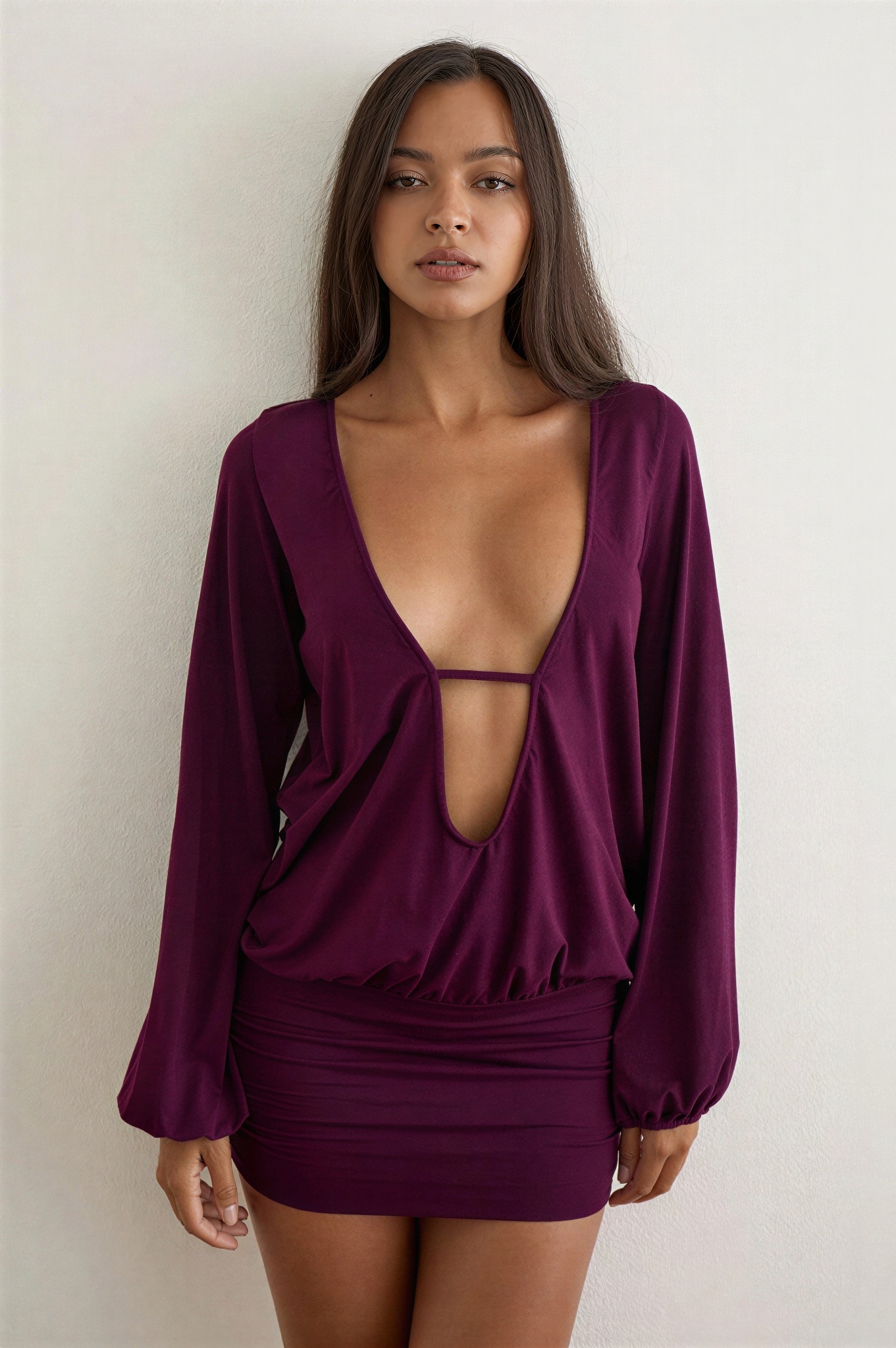 Jersey Lantern Sleeve Cut-Out Mini Dress