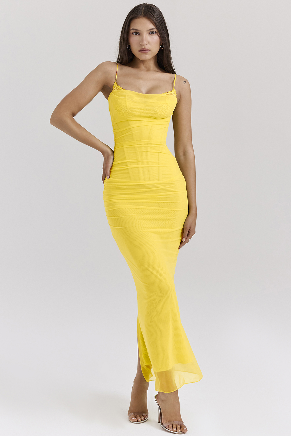 Mesh Splicing Lace Slip Midi Dress
