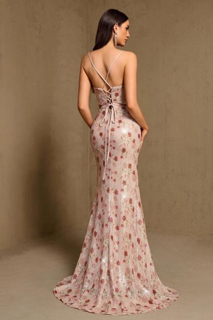 Sequin Floral Tie-Up Maxi Dress