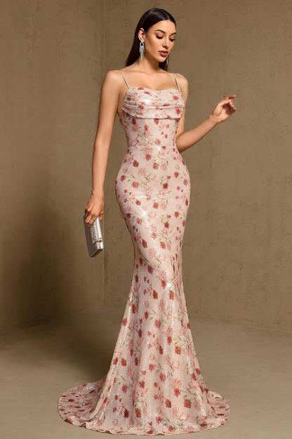 Sequin Floral Tie-Up Maxi Dress