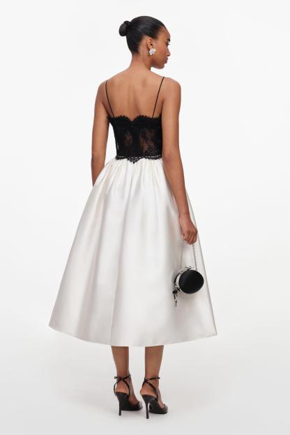 Contrast Color Lace Slip Midi Dress