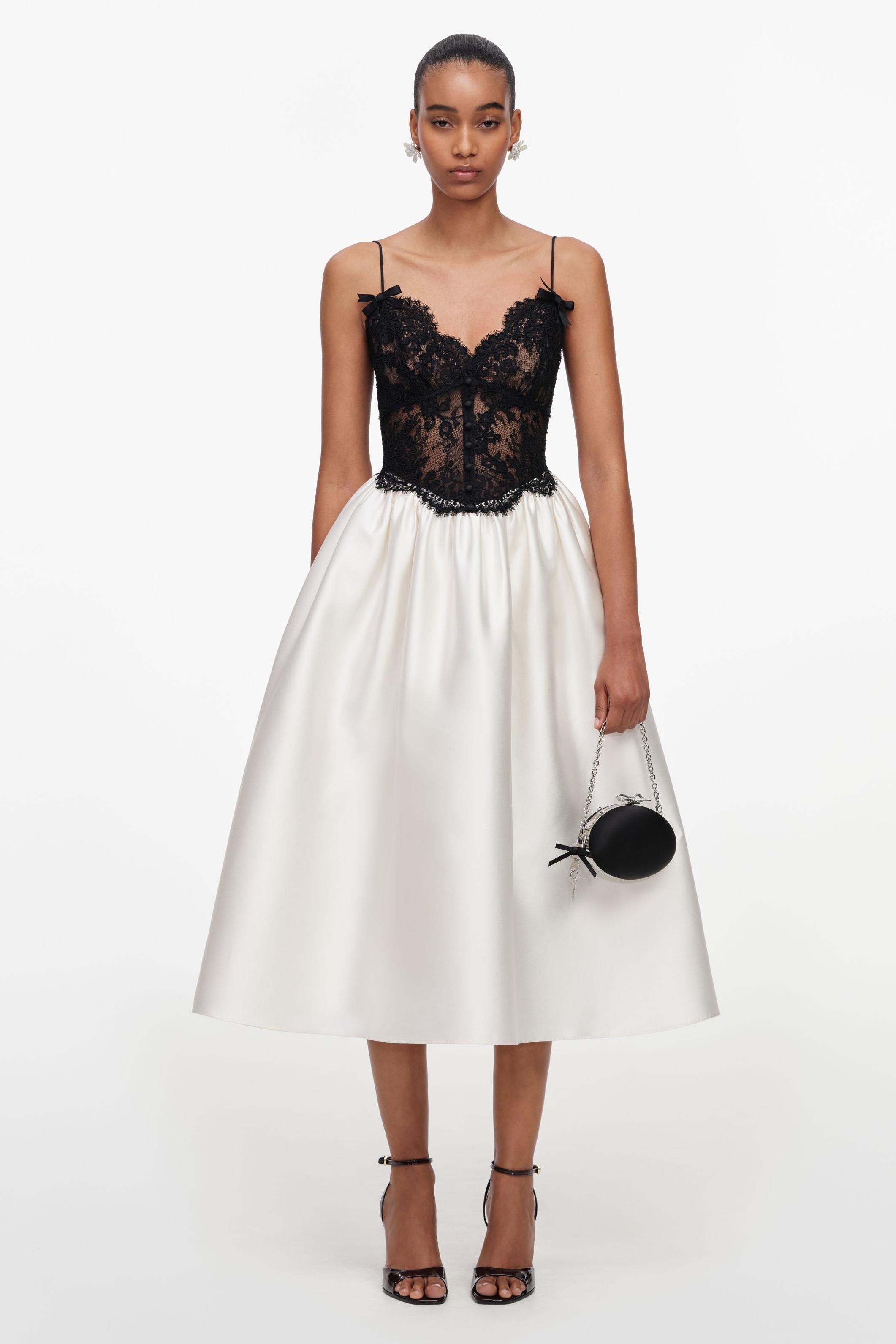 Contrast Color Lace Slip Midi Dress