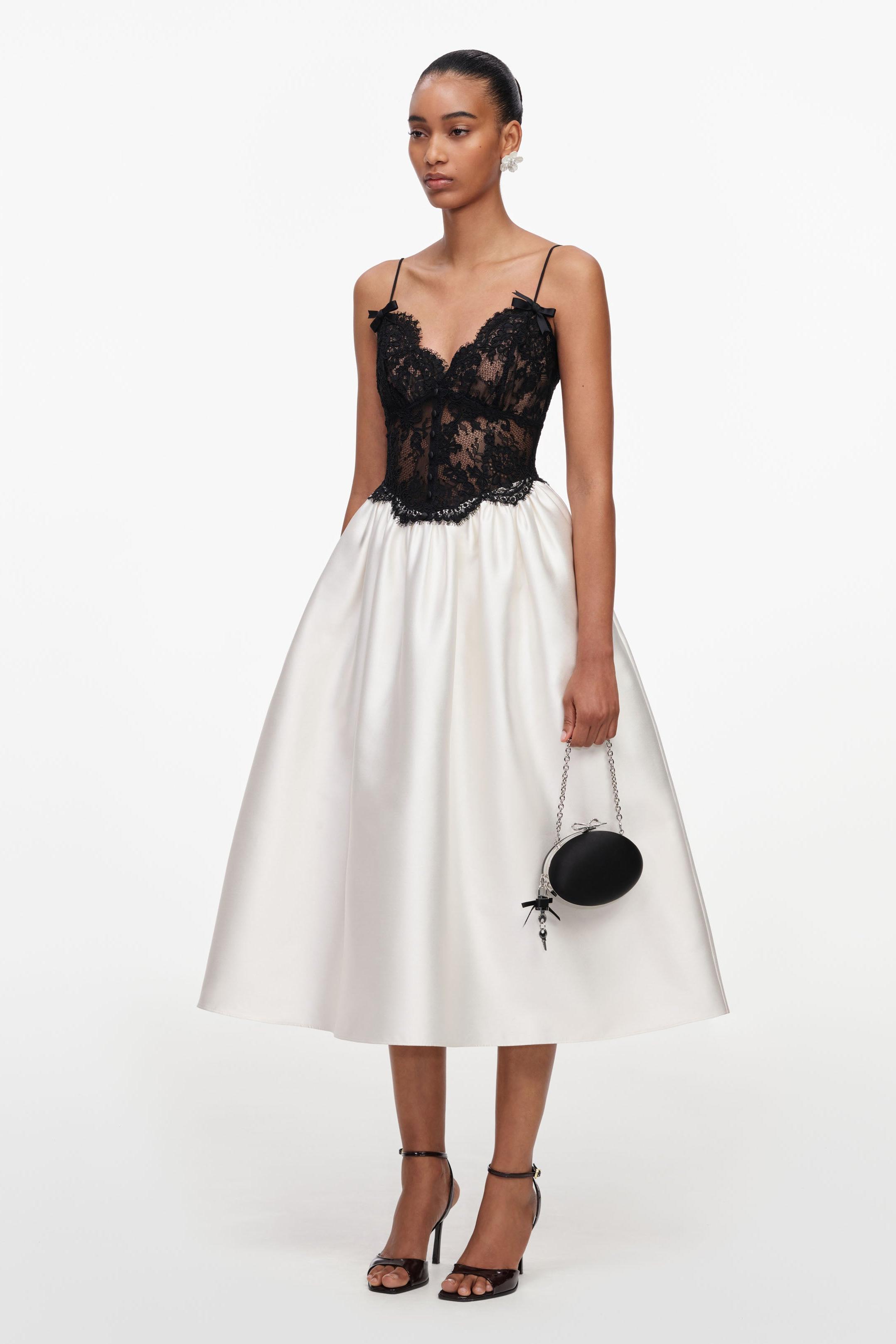 Contrast Color Lace Slip Midi Dress