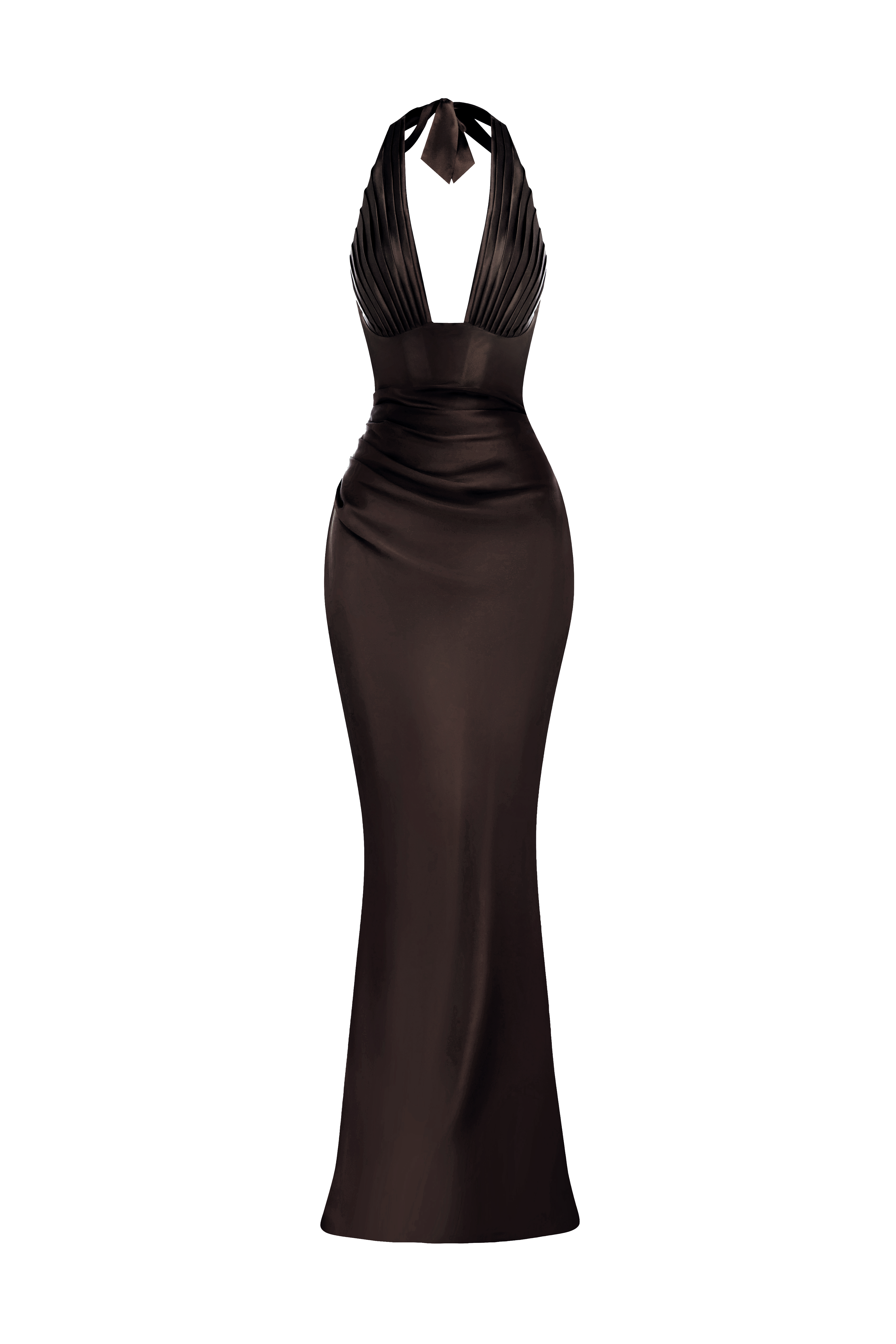 Satin Pleated Halter Neck Maxi Dress
