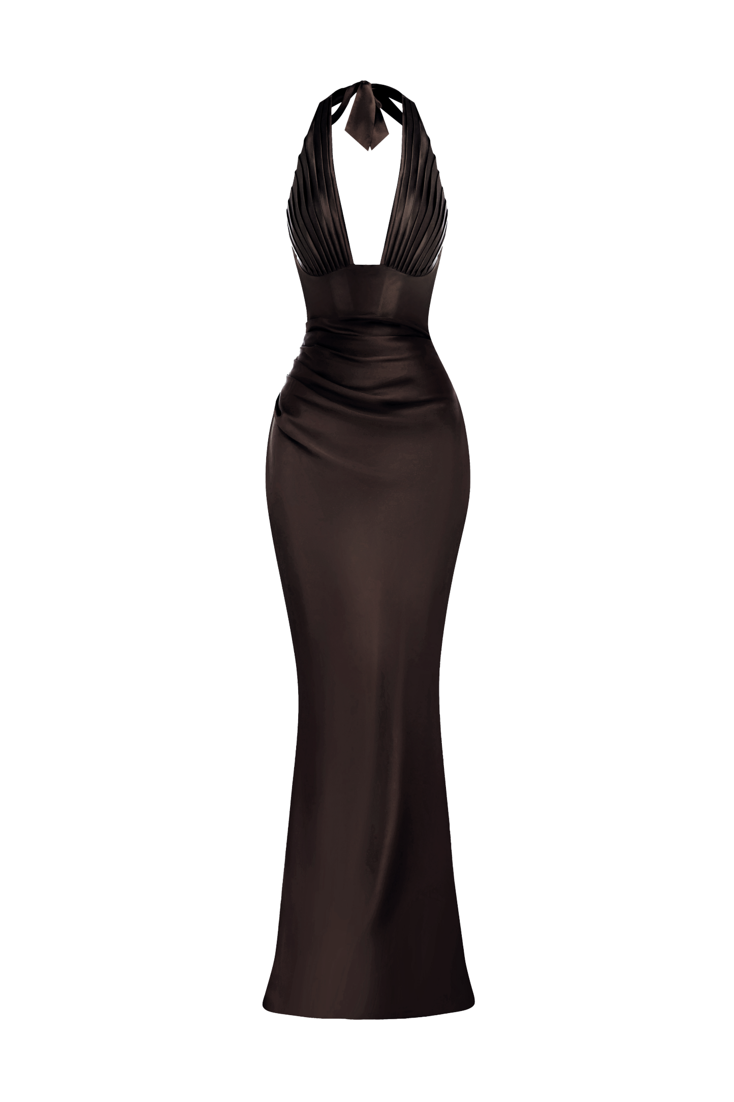 Satin Pleated Halter Neck Maxi Dress